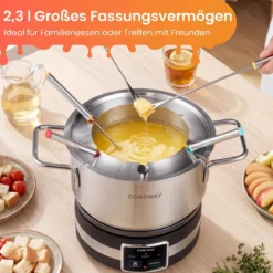 Elektrisches Fondue-Set 1200W Fonduegerät mit Temperaturregle & Abnehmbarem Edelstahl-Topf