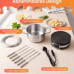 Elektrisches Fondue-Set 1200W Fonduegerät mit Temperaturregle & Abnehmbarem Edelstahl-Topf