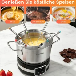 Elektrisches Fondue-Set 1200W Fonduegerät mit Temperaturregle & Abnehmbarem Edelstahl-Topf