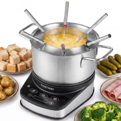 Elektrisches Fondue-Set 1200W Fonduetopf Set mit Abnehmbarem 3L Edelstahltopf