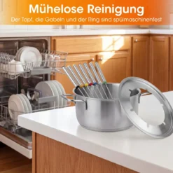 Elektrisches Fondue-Set 1200W Fonduetopf Set mit Abnehmbarem 3L Edelstahltopf