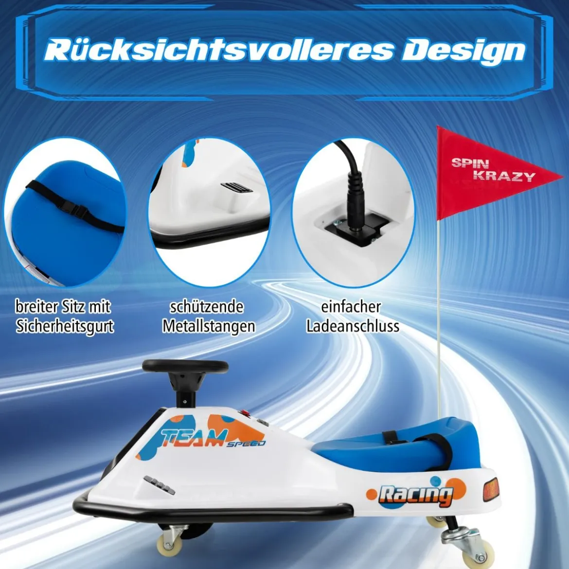 Elektrisches Gokart für Kinder 24-V-Driftauto für Kinder mit 360°-Drehung Rennauto für Kleinkinder Blau