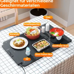Elektrische Silikon Lebensmittel-Wärmematte mit Schneller Vollflächenheizung Rollbarer Schwarz 64 x 41 x 2 cm