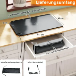 Elektrische Silikon Lebensmittel-Wärmematte mit Schneller Vollflächenheizung Rollbarer Schwarz 64 x 41 x 2 cm