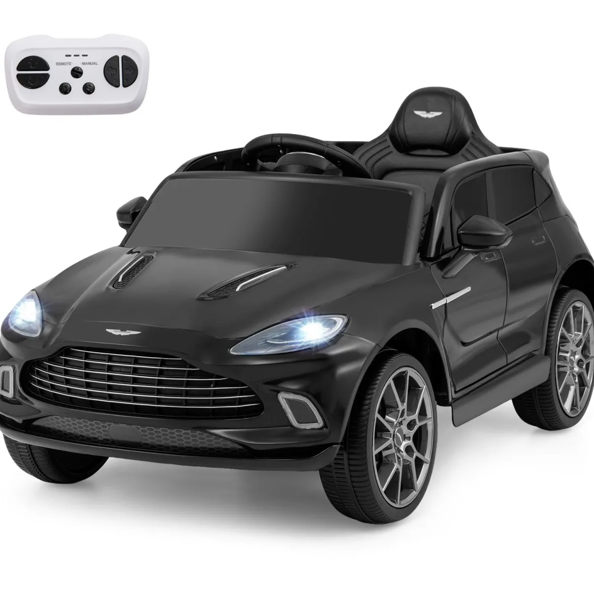 Elektrisches Kinderauto Aston Martin lizenzierter Elektrofahrzeug mit Hupe Musik & LED-Lichtern Schwarz
