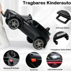 Elektrisches Kinderauto Aston Martin lizenzierter Elektrofahrzeug mit Hupe Musik & LED-Lichtern Schwarz