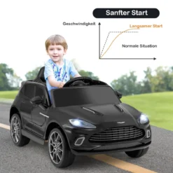 Elektrisches Kinderauto Aston Martin lizenzierter Elektrofahrzeug mit Hupe Musik & LED-Lichtern Schwarz