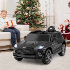 Elektrisches Kinderauto Aston Martin lizenzierter Elektrofahrzeug mit Hupe Musik & LED-Lichtern Schwarz