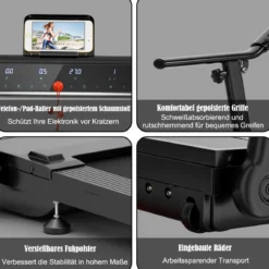 Elektrisches Laufband mit 2 Modi 12 Programmen LED-Touchscreen klappbar und rollbar bis 90 kg belastbar Fitnessgerät