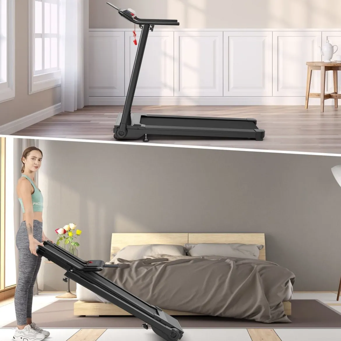 Elektrisches Laufband mit 2 Modi 12 Programmen LED-Touchscreen klappbar und rollbar bis 90 kg belastbar Fitnessgerät