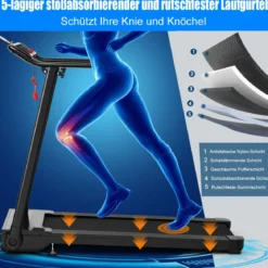 Elektrisches Laufband mit 2 Modi 12 Programmen LED-Touchscreen klappbar und rollbar bis 90 kg belastbar Fitnessgerät
