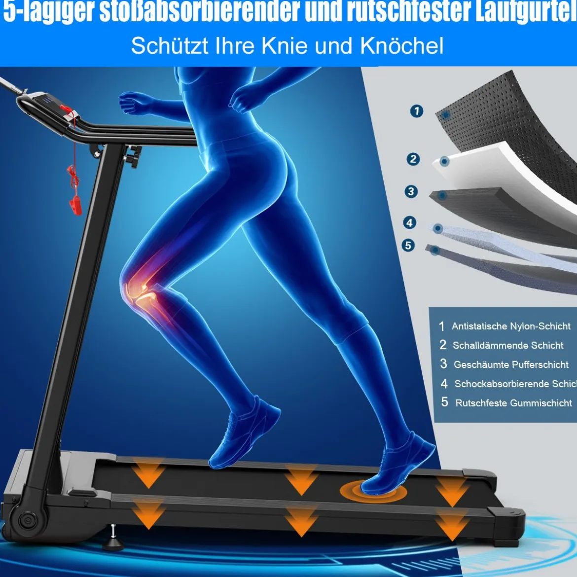 Elektrisches Laufband mit 2 Modi 12 Programmen LED-Touchscreen klappbar und rollbar bis 90 kg belastbar Fitnessgerät