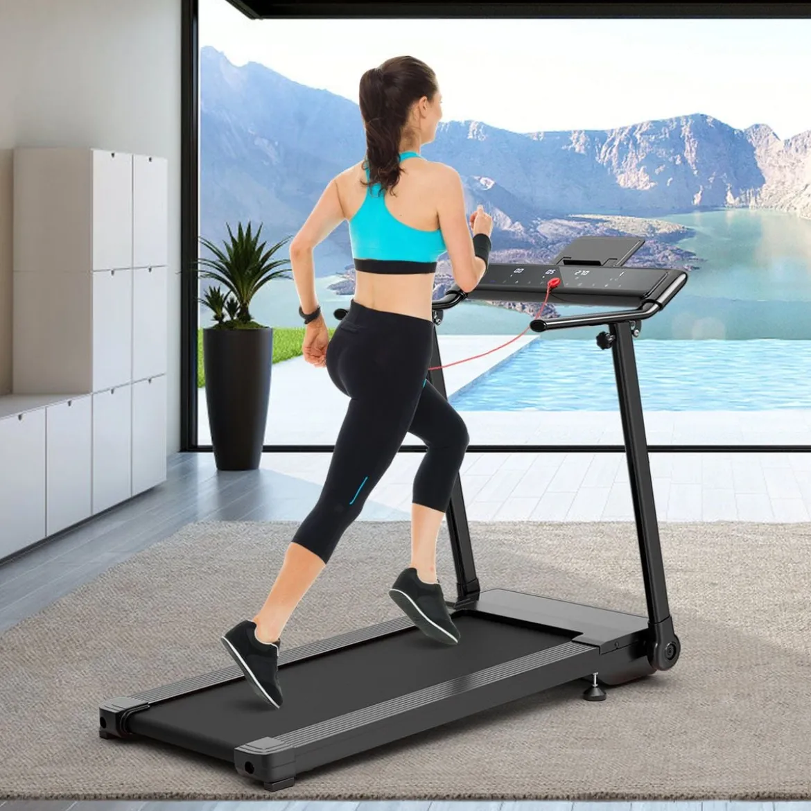 Elektrisches Laufband mit 2 Modi 12 Programmen LED-Touchscreen klappbar und rollbar bis 90 kg belastbar Fitnessgerät