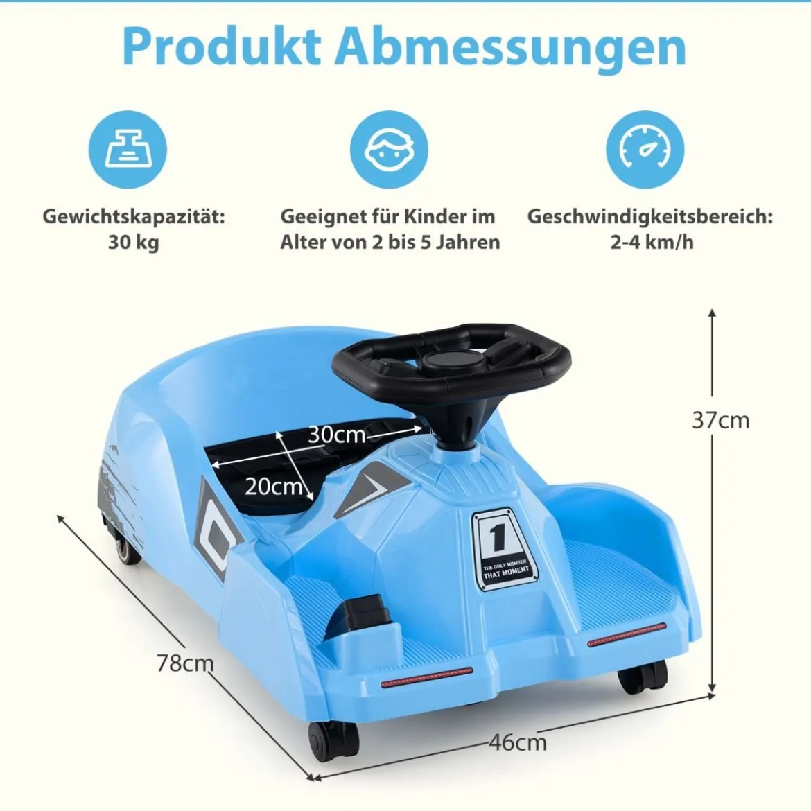 Elektrisches Reinigungs-Go-Kart 12V Rennwagen mit abnehmbarem Mopp 3-Gang-Fernbedienung Blau
