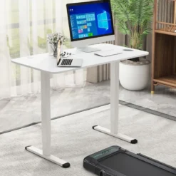 Elektrisches Stehpult ergonomischer Computertisch verstellbarer PC-Tisch Weiß