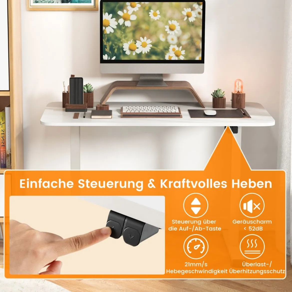 Elektrisches Stehpult ergonomischer Computertisch verstellbarer PC-Tisch Weiß