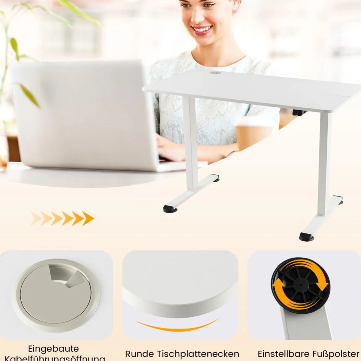 Elektrisches Stehpult ergonomischer Computertisch verstellbarer PC-Tisch Weiß