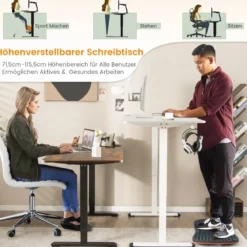 Elektrisches Stehpult ergonomischer Computertisch verstellbarer PC-Tisch Weiß