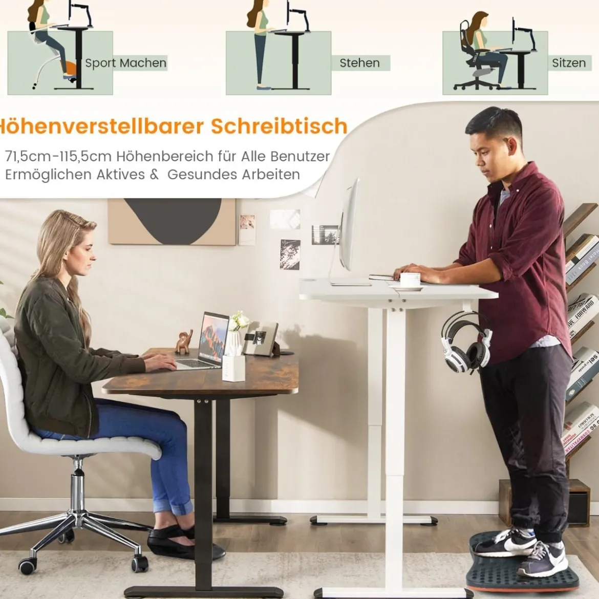Elektrisches Stehpult ergonomischer Computertisch verstellbarer PC-Tisch Weiß