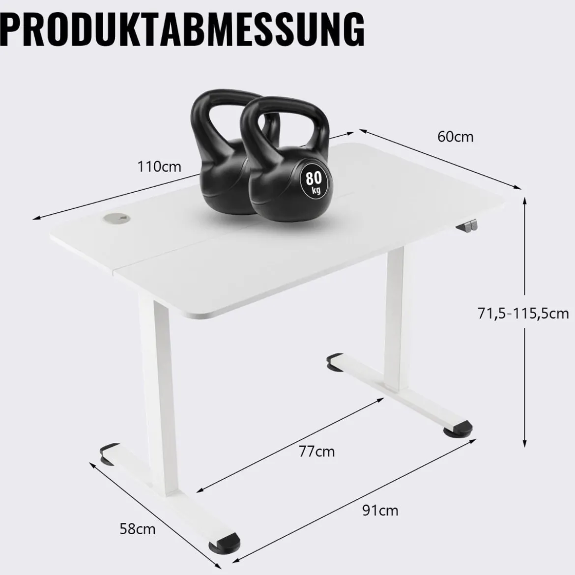 Elektrisches Stehpult ergonomischer Computertisch verstellbarer PC-Tisch Weiß