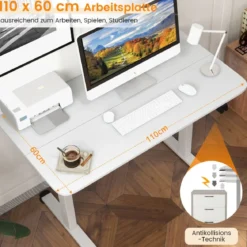 Elektrisches Stehpult ergonomischer Computertisch verstellbarer PC-Tisch Weiß