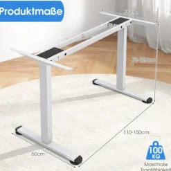 Elektrisches zweimotoriges Tischgestell mit höhenverstellbarer Sockel 109-151 x 59 x 70-120 cm Weiß