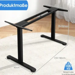 Elektrisches zweimotoriges Tischgestell Pultgestell höhenverstellbar 109-151 x 59 x 70-120 cm Schwarz