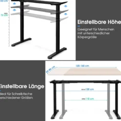 Elektrisches zweimotoriges Tischgestell Pultgestell höhenverstellbar 109-151 x 59 x 70-120 cm Schwarz