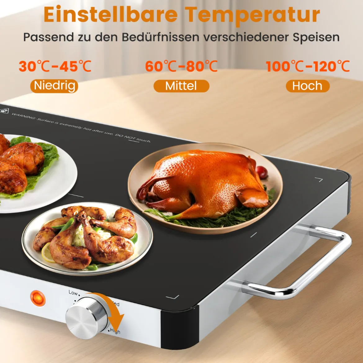 Elektrische Warmhalteplatte mit Einstellbarer Temperatur Speisewärmer 48 x 32 x 4 cm