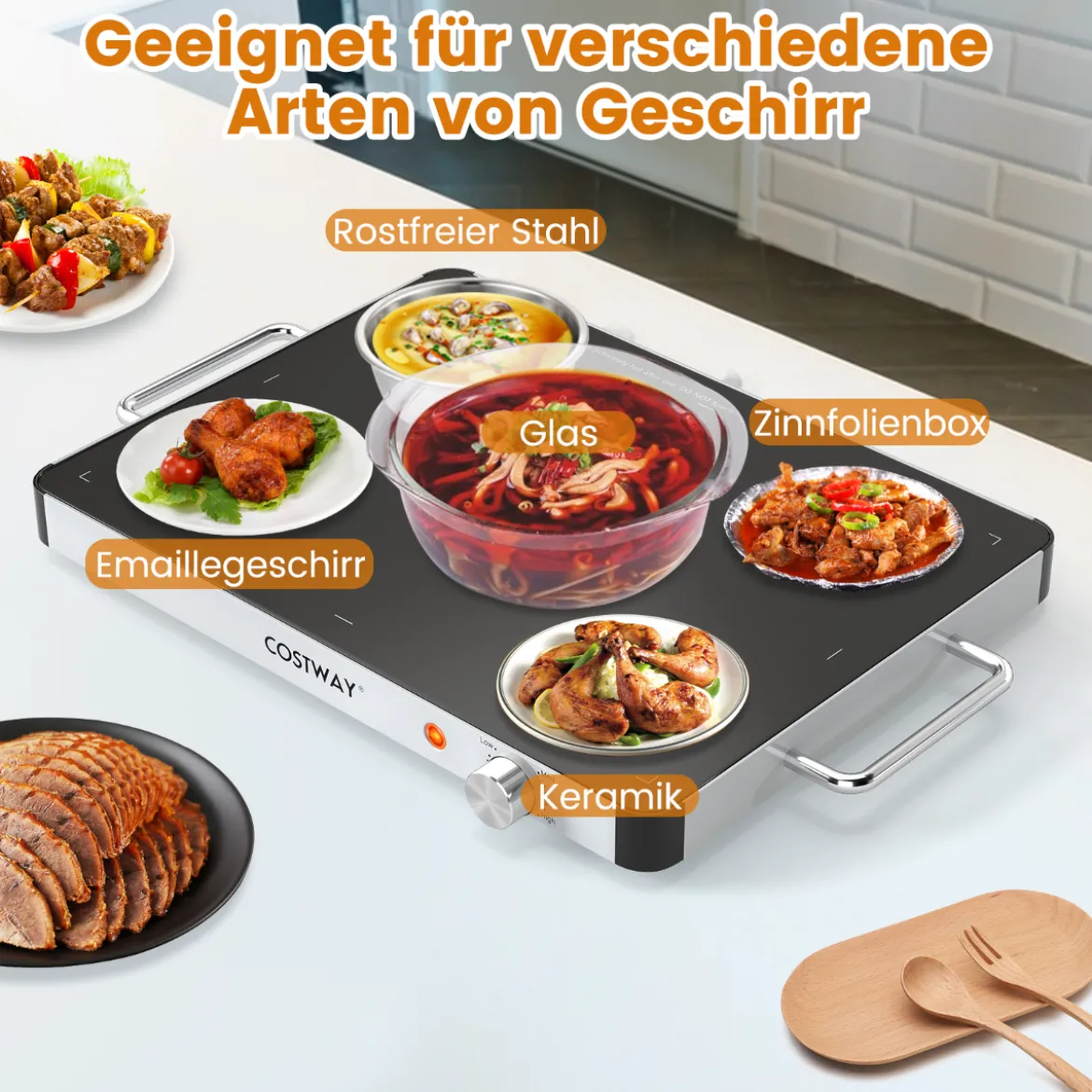 Elektrische Warmhalteplatte mit Einstellbarer Temperatur Speisewärmer 48 x 32 x 4 cm