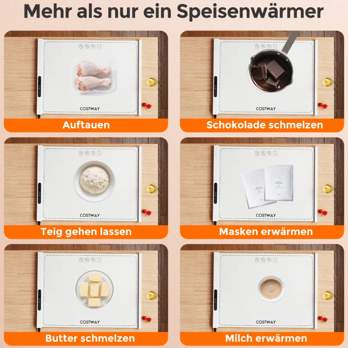 Elektrische Wärmematte Rollbare Warmhalteplatte Silikon Speisewärmer für Lebensmittel Weiß