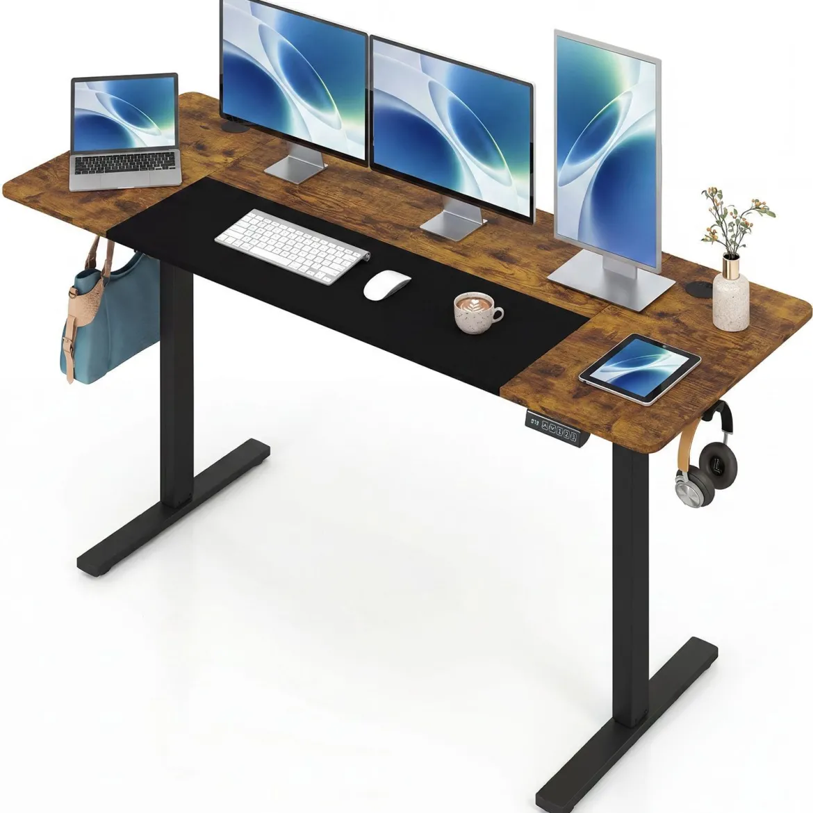 Elektrisch Höhenverstellbarer Schreibtisch mit Stabilem Metallgestell 160 x 60 cm Braun
