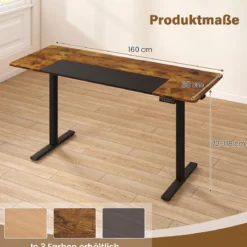 Elektrisch Höhenverstellbarer Schreibtisch mit Stabilem Metallgestell 160 x 60 cm Braun