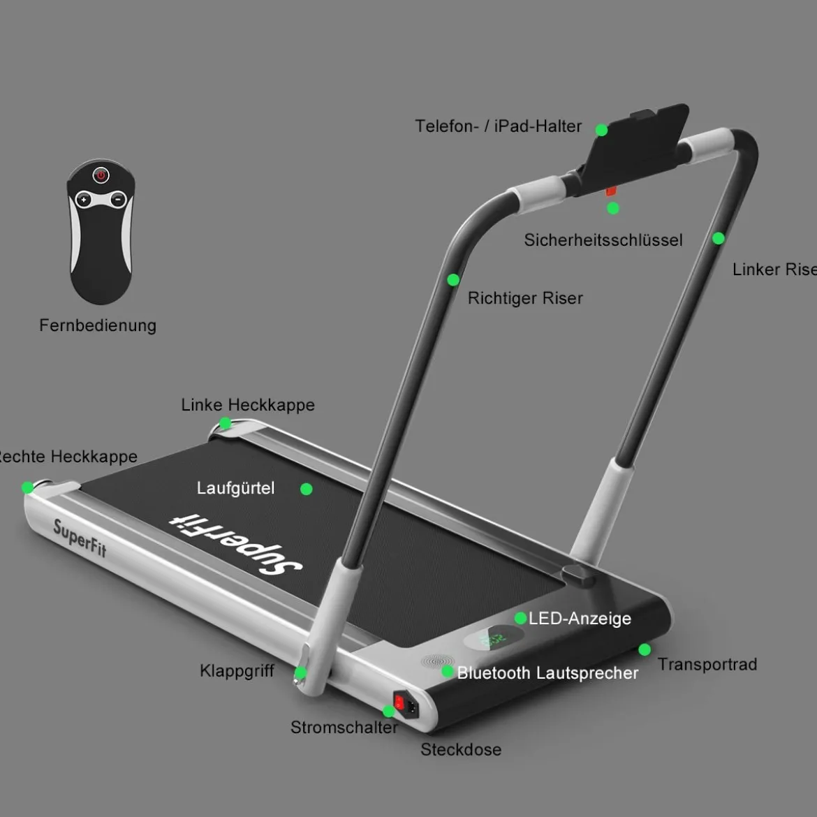 Elektrisch Laufband 1-12km/h LED Display Klappbar Heimtrainer Fitnessgerät 120kg Silber