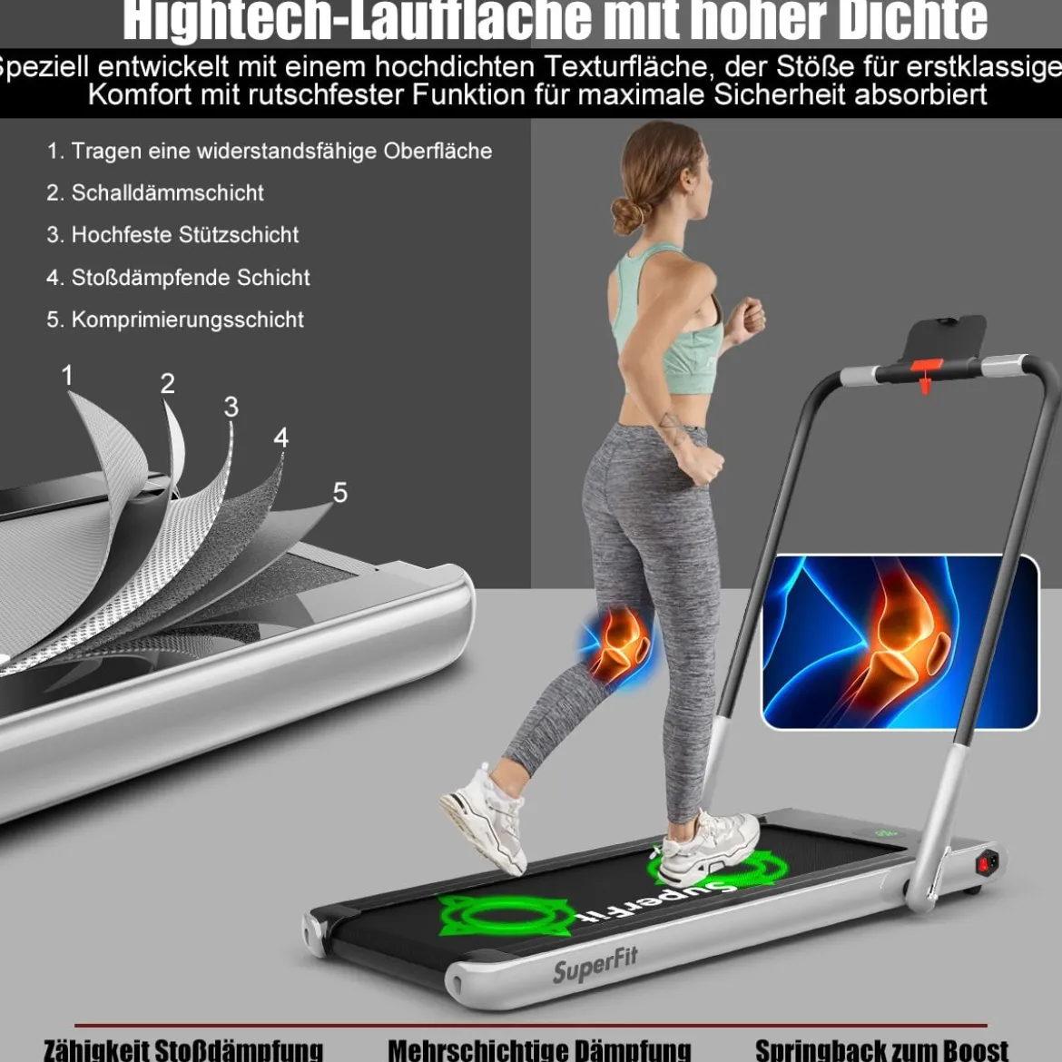 Elektrisch Laufband 1-12km/h LED Display Klappbar Heimtrainer Fitnessgerät 120kg Silber