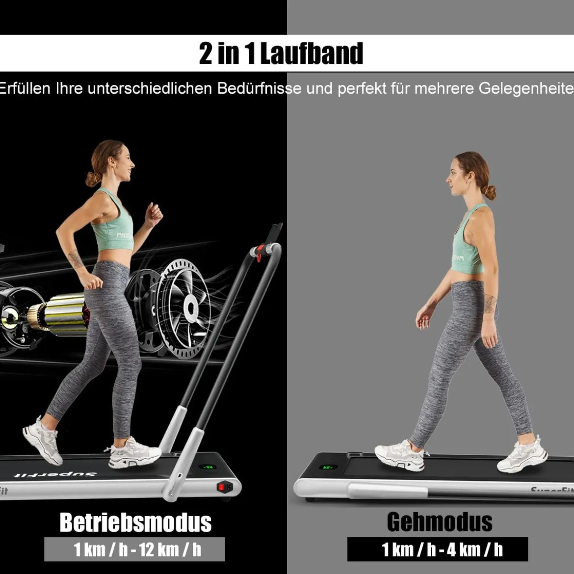 Elektrisch Laufband 1-12km/h LED Display Klappbar Heimtrainer Fitnessgerät 120kg Silber