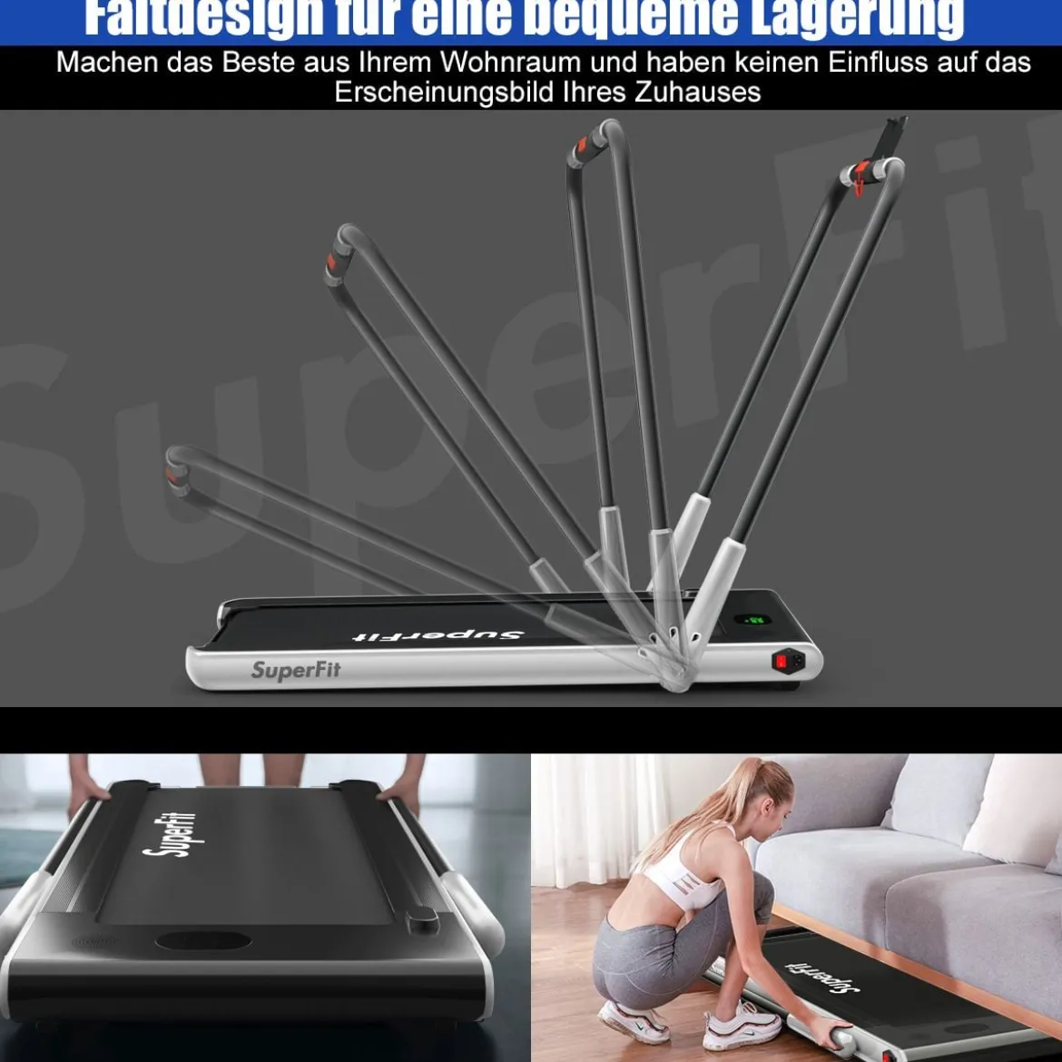 Elektrisch Laufband 1-12km/h LED Display Klappbar Heimtrainer Fitnessgerät 120kg Silber