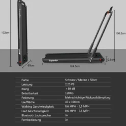 Elektrisch Laufband 1-12km/h LED Display Klappbar Heimtrainer Fitnessgerät 120kg Schwarz