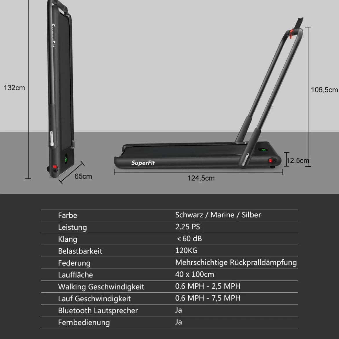 Elektrisch Laufband 1-12km/h LED Display Klappbar Heimtrainer Fitnessgerät 120kg Schwarz