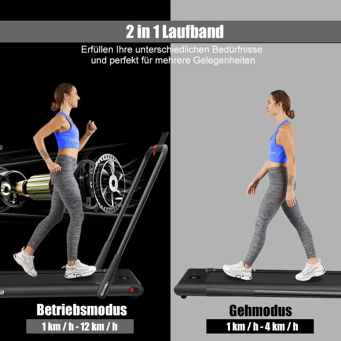 Elektrisch Laufband 1-12km/h LED Display Klappbar Heimtrainer Fitnessgerät 120kg Schwarz