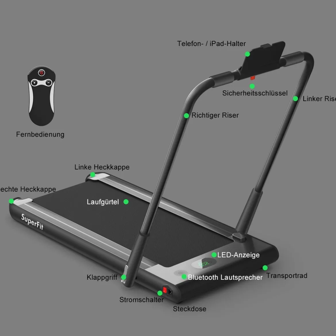 Elektrisch Laufband 1-12km/h LED Display Klappbar Heimtrainer Fitnessgerät 120kg Schwarz