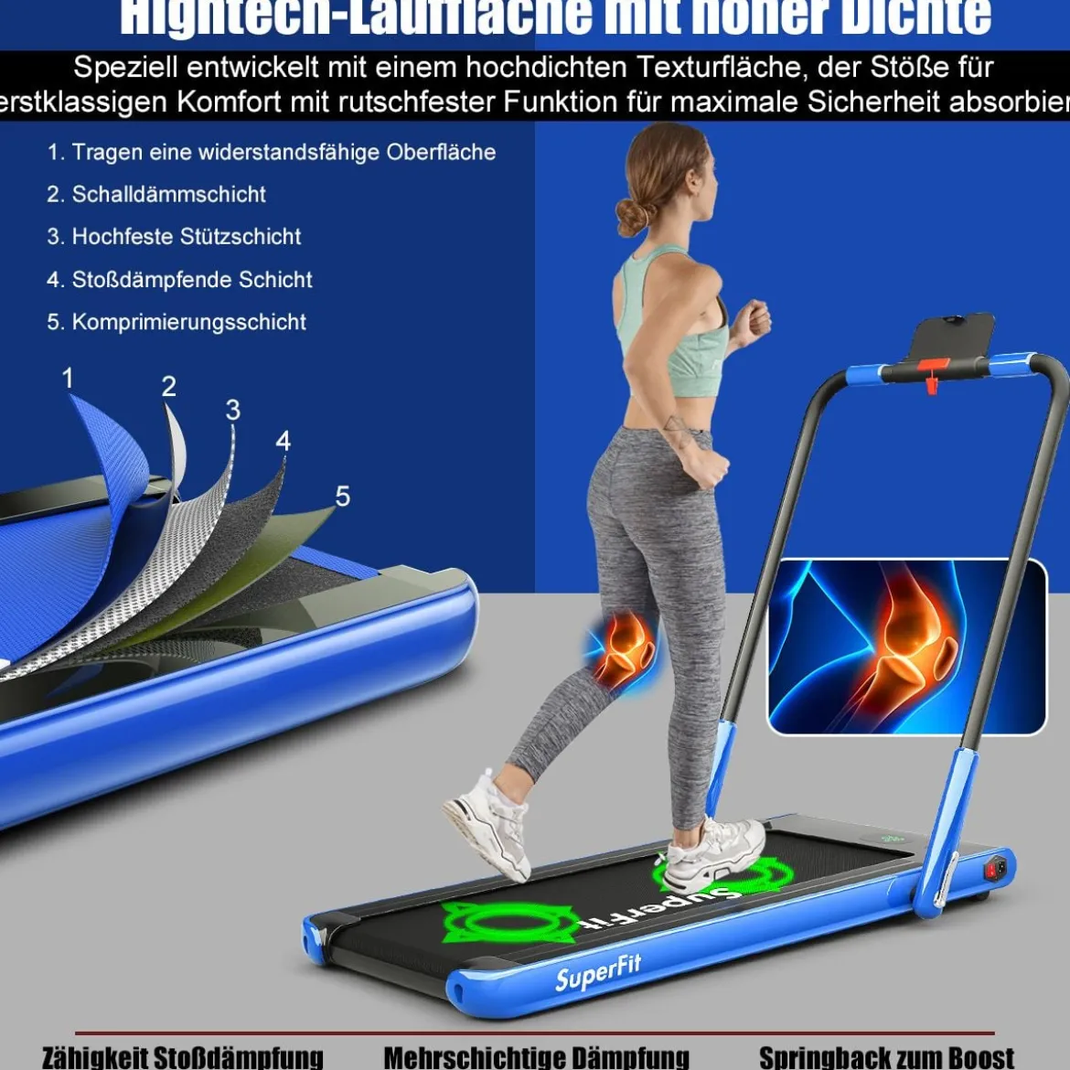 Elektrisch Laufband 1-12km/h LED Display Klappbar Heimtrainer Fitnessgerät 120kg Navy