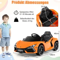 Elektroauto für Kinder Lamborghini Revuelto 12V Elektro Kinderauto mit LED Scheinwerfer Grau/Orange
