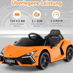 Elektroauto für Kinder Lamborghini Revuelto 12V Elektro Kinderauto mit LED Scheinwerfer Grau/Orange