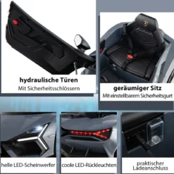 Elektroauto für Kinder Lamborghini Revuelto 12V Elektro Kinderauto mit LED Scheinwerfer Grau/Orange