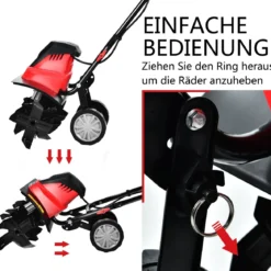 Elektro Bodenhacke mit 6 Hackmesser & 2-Punkt-Sicherheitsschalter 1500W Gartenfräse Rot