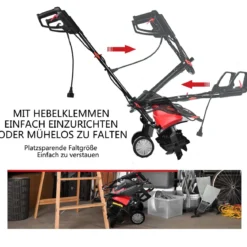 Elektro Bodenhacke mit 6 Hackmesser & 2-Punkt-Sicherheitsschalter 1500W Gartenfräse Rot