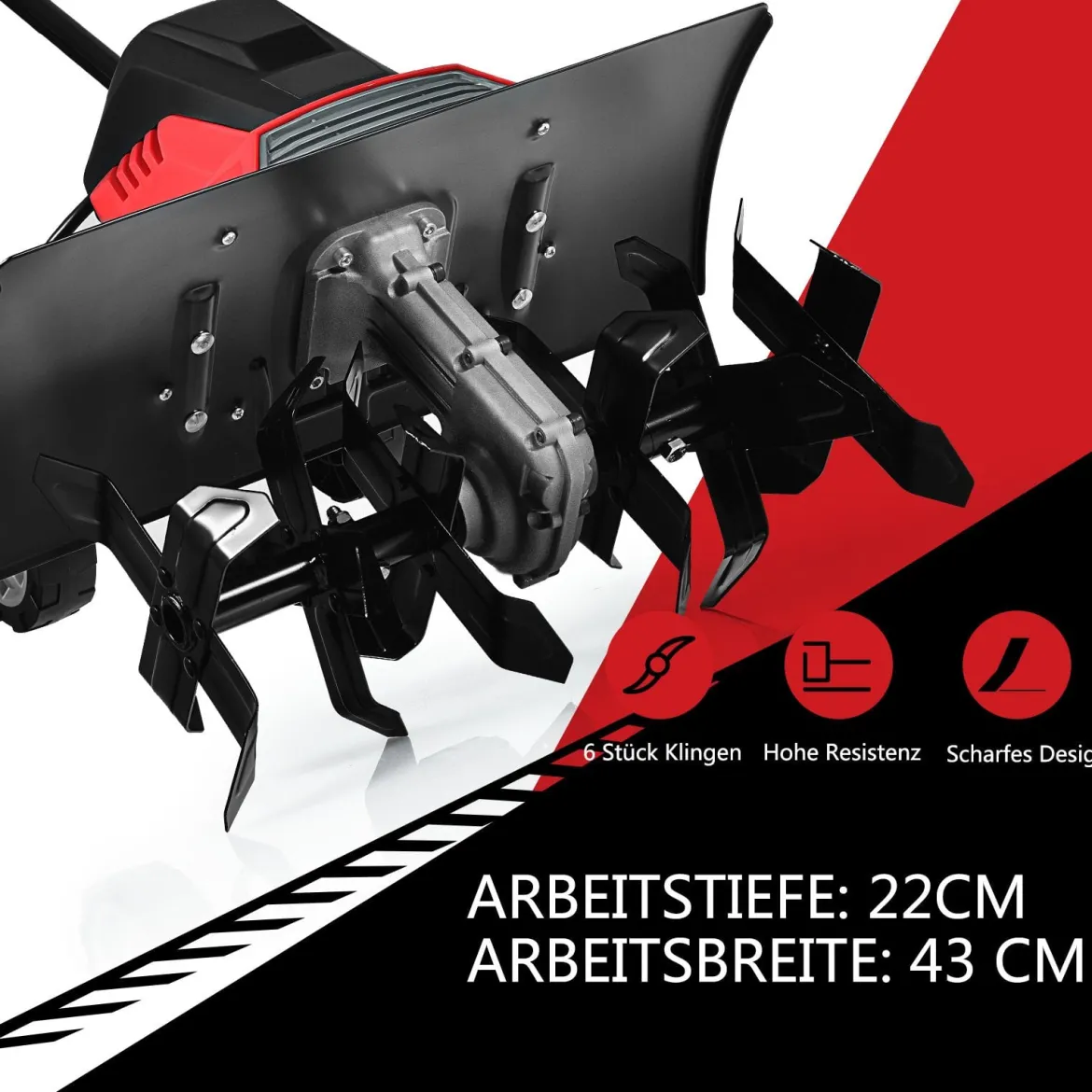 Elektro Bodenhacke mit 6 Hackmesser & 2-Punkt-Sicherheitsschalter 1500W Gartenfräse Rot