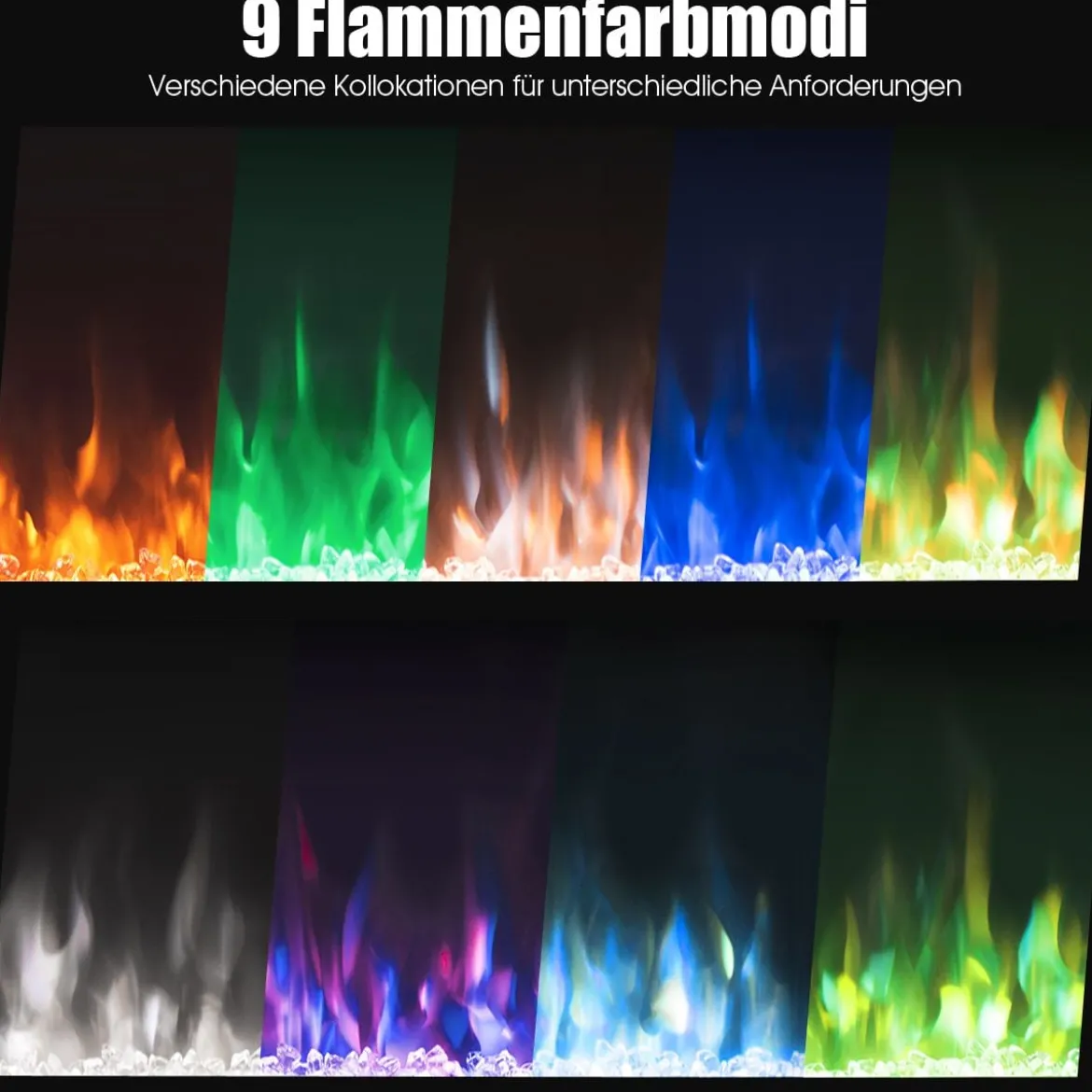 36" Elektrokamin Elektrische Kaminheizung Heizlüfter mit 5 Helligkeitsstufen Schwarz