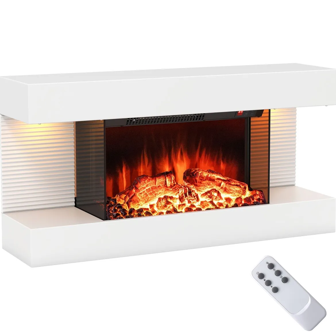 Elektrokamin mit Heizung & LED-Seitenlichtern Schwebender Wandkamin mit Fernbedienung